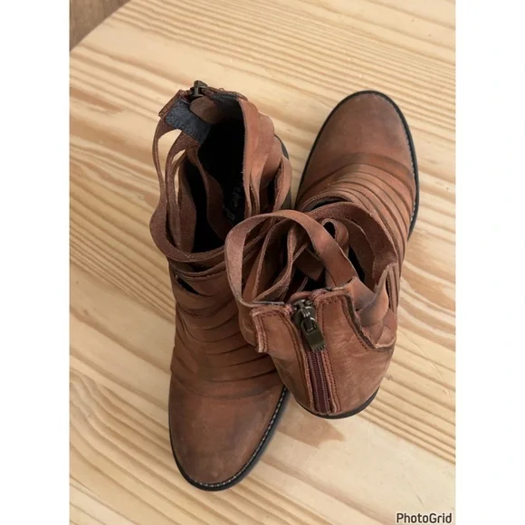 Free People Hybrid Brown Strappy Ankle Boots 6.5 - Picture 3 of 6